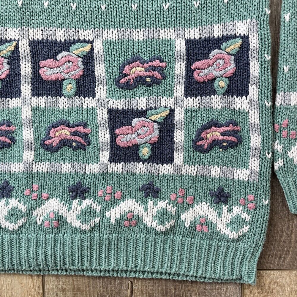 Vintage Floral Cottagecore Sweater Size M Granny Embroidered Feminine Spring - Picture 3 of 14